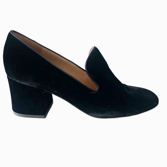 Gianvito Rossi Velvet Heeled Loafer Mule Black Size 39 / 9 - Picture 1 of 10